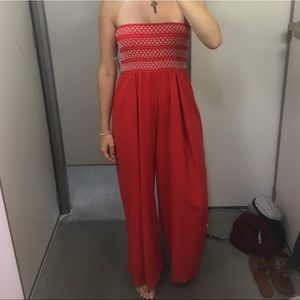 Red, strapless jumpsuit from Charlotte Russe